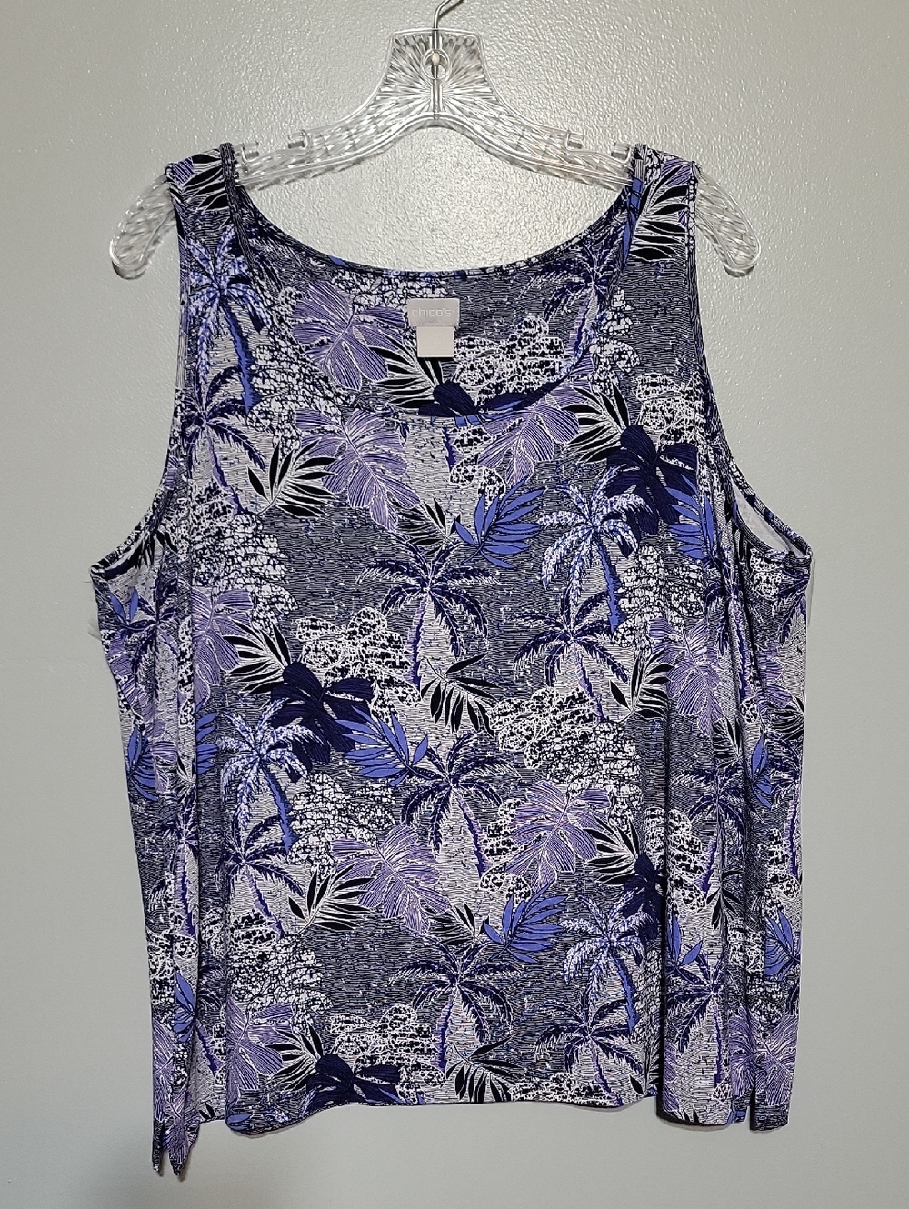 Chico's Women's Tropical Palm Floral Print Sleeveless Tank Top Blue Gray Sz 3 XL